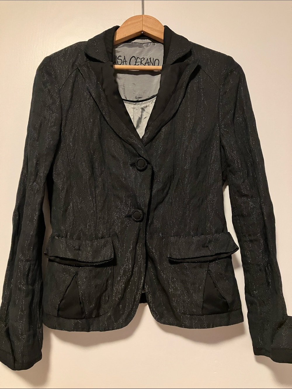 Luisa Cerano Black Women's Two-Button Metallic Crumpled Effect Blazer